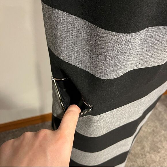 Banana Republic Black Gray Rugby Striped Asymmetric Shift Dress Size 12 - Picture 5 of 13